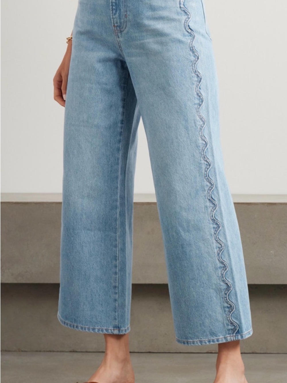 Veronica Beard Taylor cropped scalloped high-rise wide-leg jeans